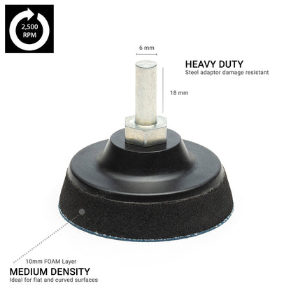 50mm ( 2") Spindle Pad PSA M6 - Black Foam Medium
