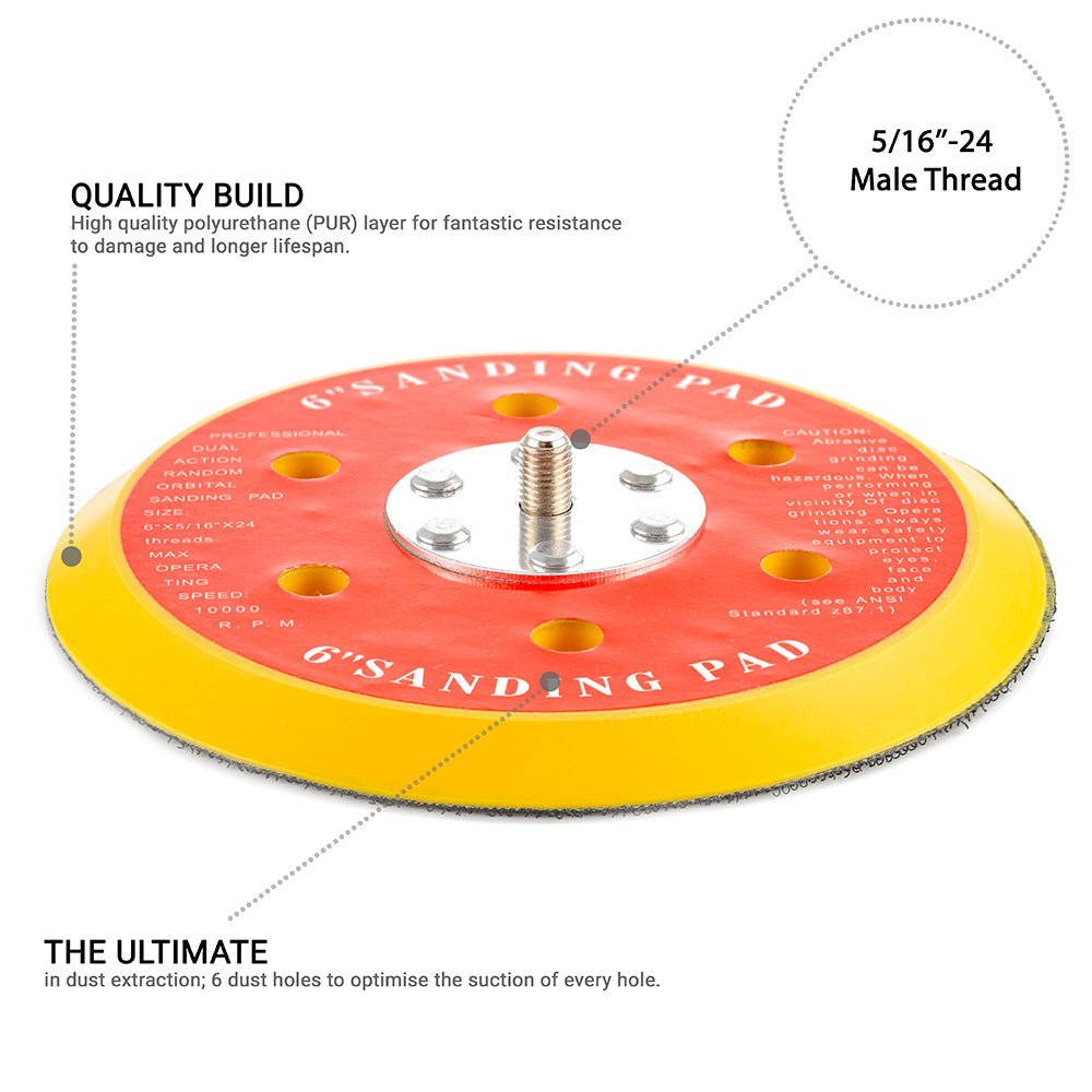 150mm ( 6") Dual Action Backing Pad 5/16"-24 - 6 holes - medium profile